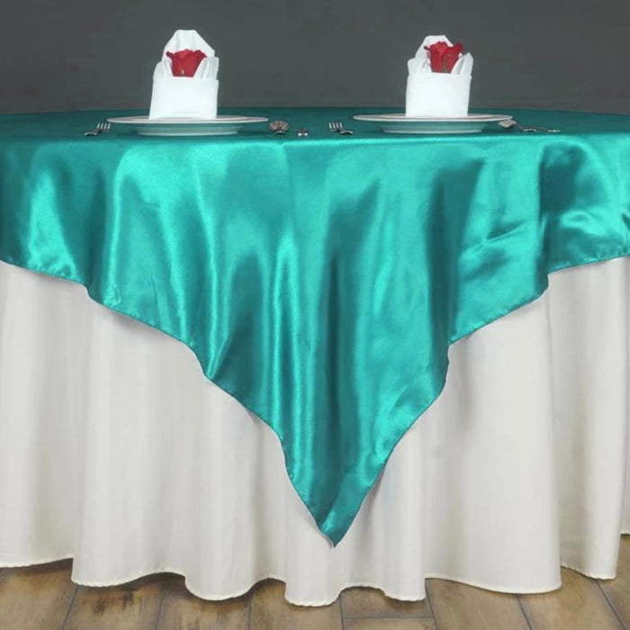 Deep Tiffany blue Satin Table Overlay 72" X 72" Square(1 Piece)