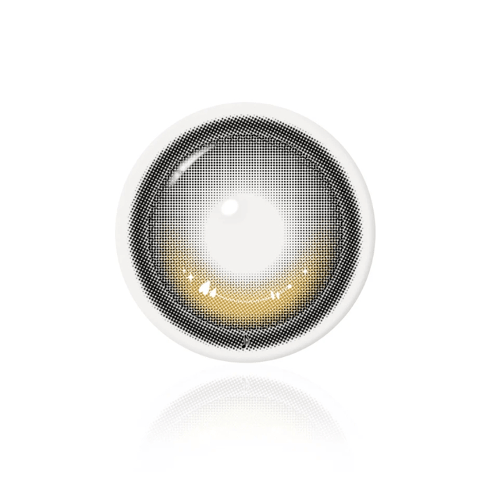 Close-up of i-Girl One Pick Dear One Honey contact lens design, showing warm honey-brown iris pattern with natural highlights and realistic dimensional details, available at EyeCandys