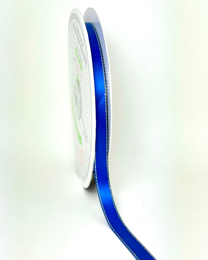 3/8" Double Face Satin Ribbon with Gold Edge Royal Blue 50 Yards