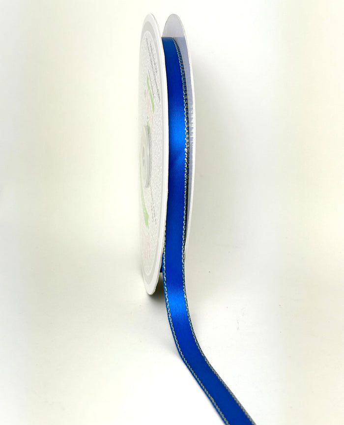 3/8" Double Face Satin Ribbon with Gold Edge Royal Blue 50 Yards