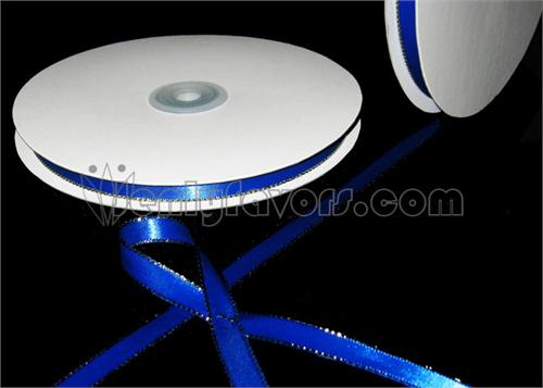 3/8" Double Face Satin Ribbon with Gold Edge Royal Blue 50 Yards