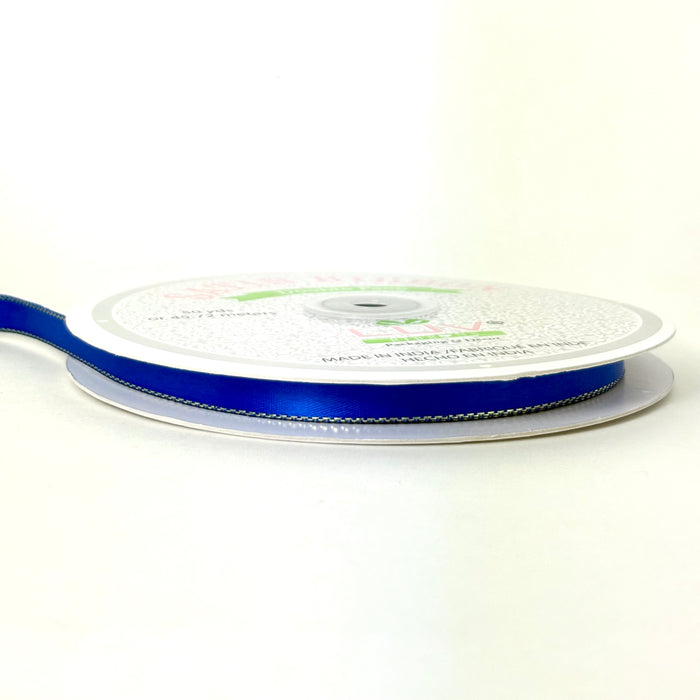3/8" Double Face Satin Ribbon with Gold Edge Royal Blue 50 Yards