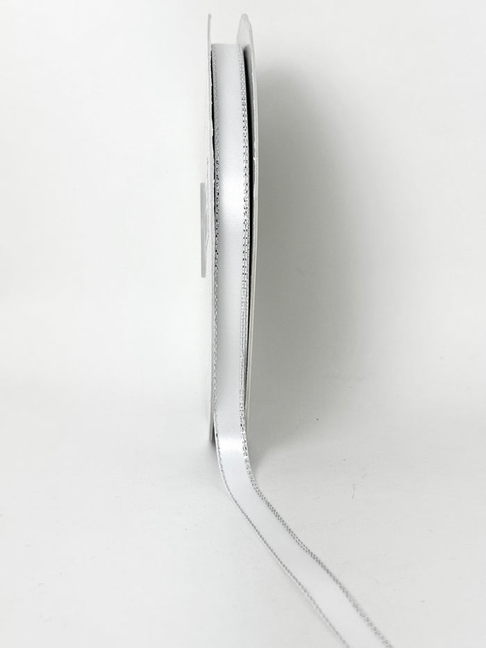 3/8" Double Face Satin Ribbon with Silver Edge White 50 Yards