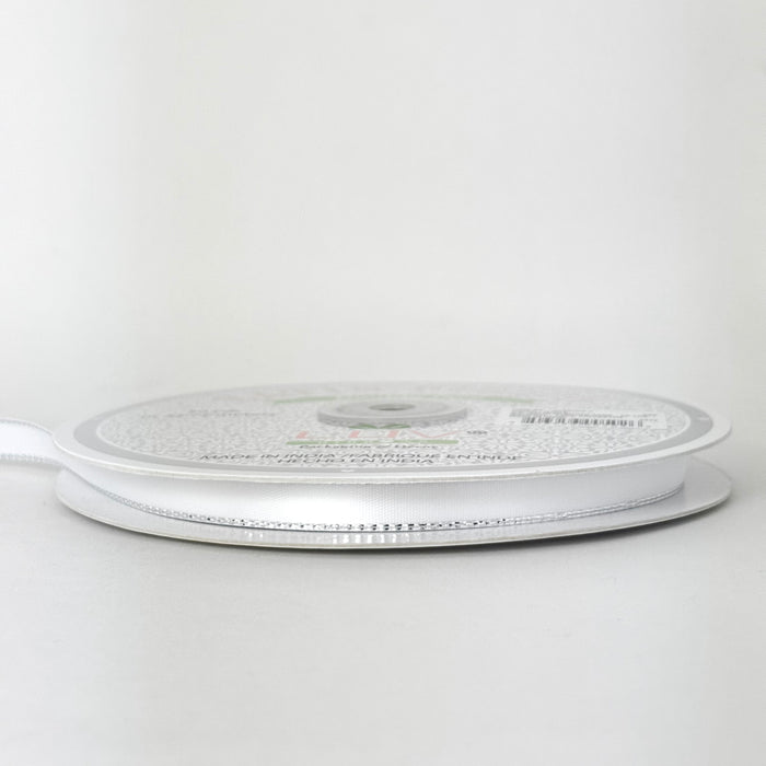 3/8" Double Face Satin Ribbon with Silver Edge White 50 Yards