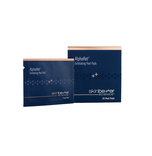Two packages of AlphaRet Exfoliating Peel Pads by skinbetter science on a white background