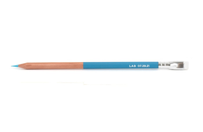 Blackwing Lab 07.29.21 - part natural wood, part blue, with blue graphite