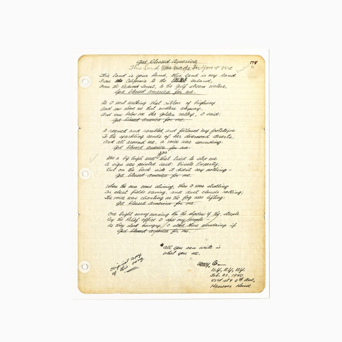 Blackwing Volume 223 Postcards - Woody Guthrie Hand Written "This Land is Your Land" Lyrics
