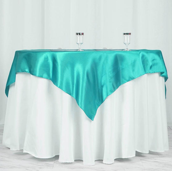 Deep Tiffany blue Satin Table Overlay 72" X 72" Square(1 Piece)