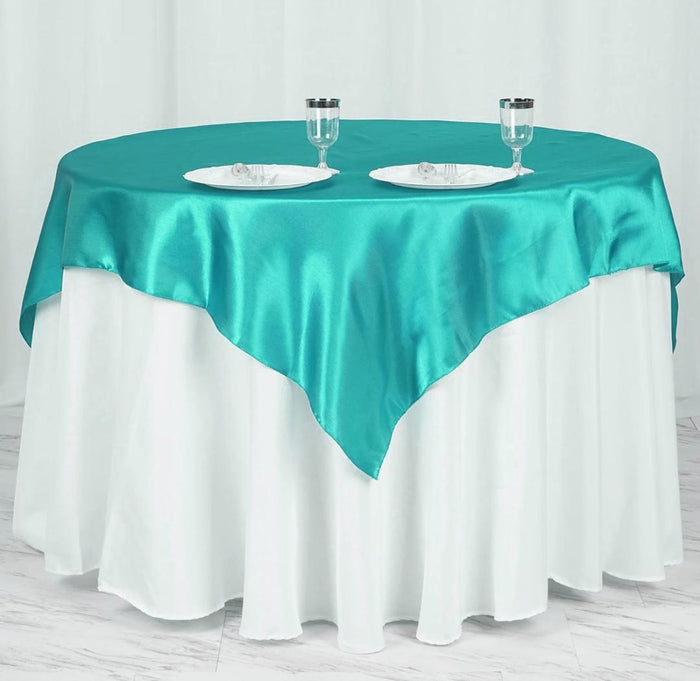 Deep Tiffany blue Satin Table Overlay 72" X 72" Square(1 Piece)