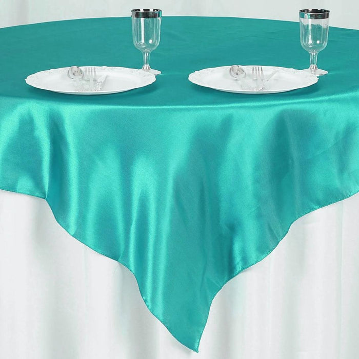 Deep Tiffany blue Satin Table Overlay 72" X 72" Square(1 Piece)