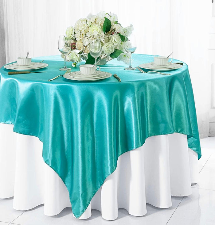 Deep Tiffany blue Satin Table Overlay 72" X 72" Square(1 Piece)
