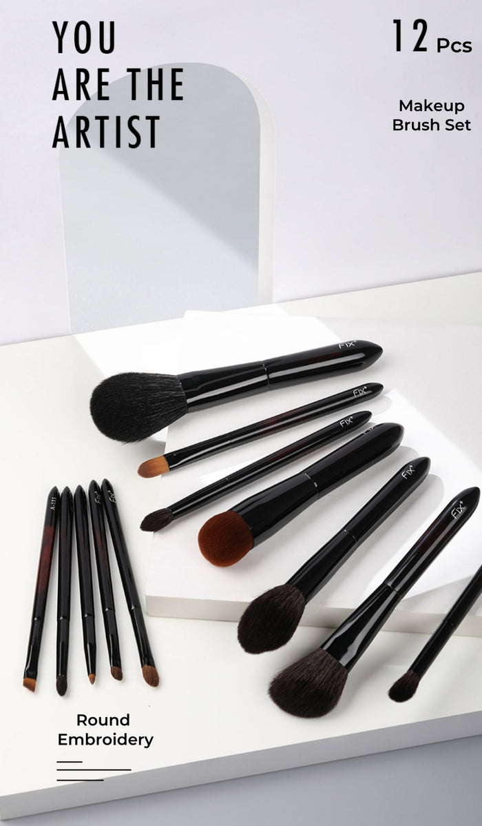 FIX+ Round Embroidery Collection Professional Makeup Brush 12 Pcs Set T4911