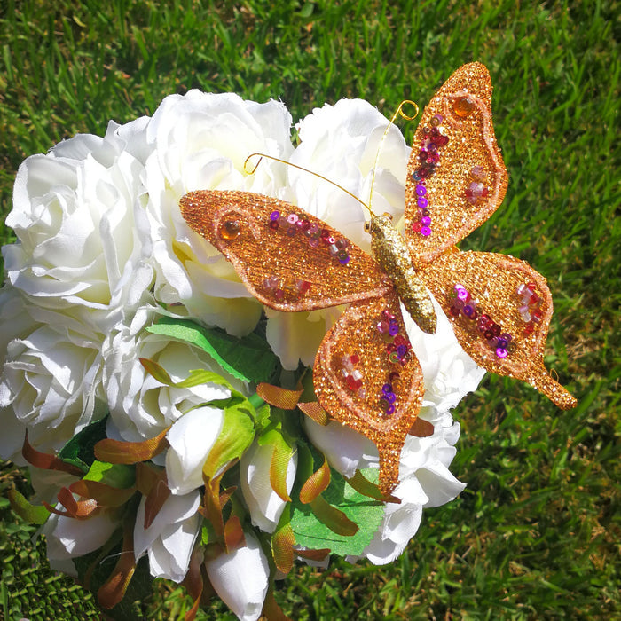 Handmade Artificial Decorative Butterfly With Clip Orange(12 Pieces)