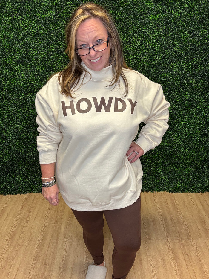 Howdy Mock Neck Pullover-Cream Sweatshirt