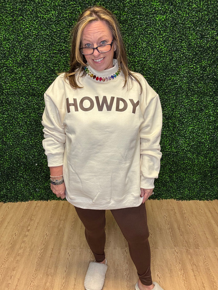 Howdy Mock Neck Pullover-Cream Sweatshirt