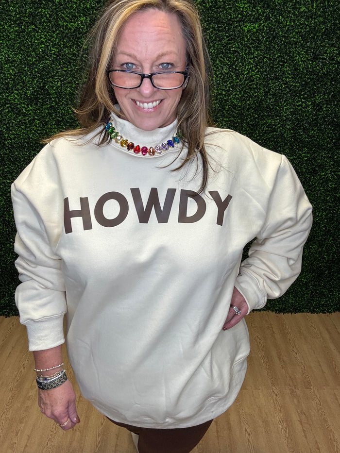Howdy Mock Neck Pullover-Cream Sweatshirt