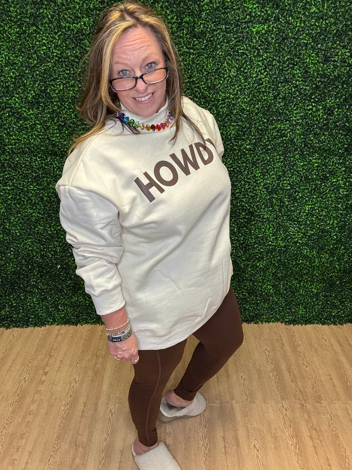 Howdy Mock Neck Pullover-Cream Sweatshirt