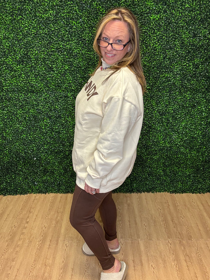 Howdy Mock Neck Pullover-Cream Sweatshirt
