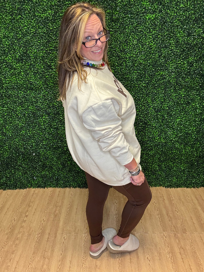 Howdy Mock Neck Pullover-Cream Sweatshirt