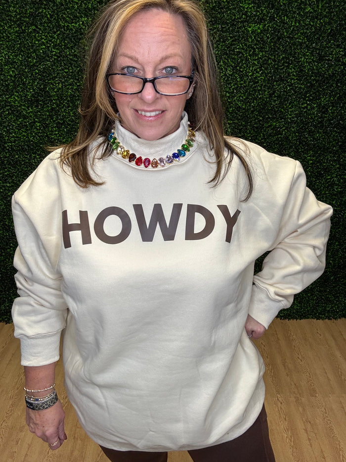 Howdy Mock Neck Pullover-Cream Sweatshirt