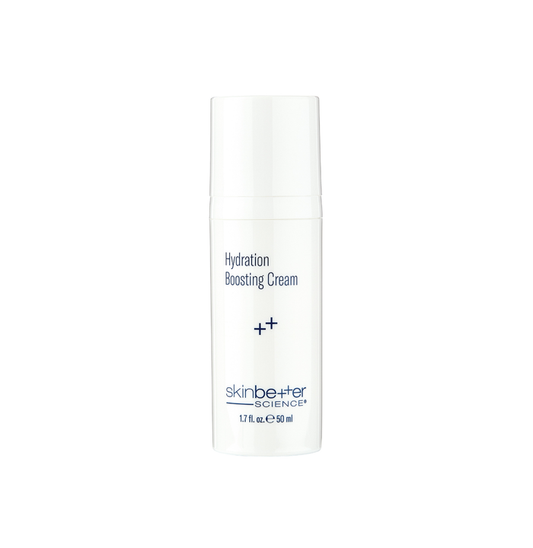 Skincare cream bottle labeled 'Hydration Boosting Cream' by 'skinbetter science' on a white background