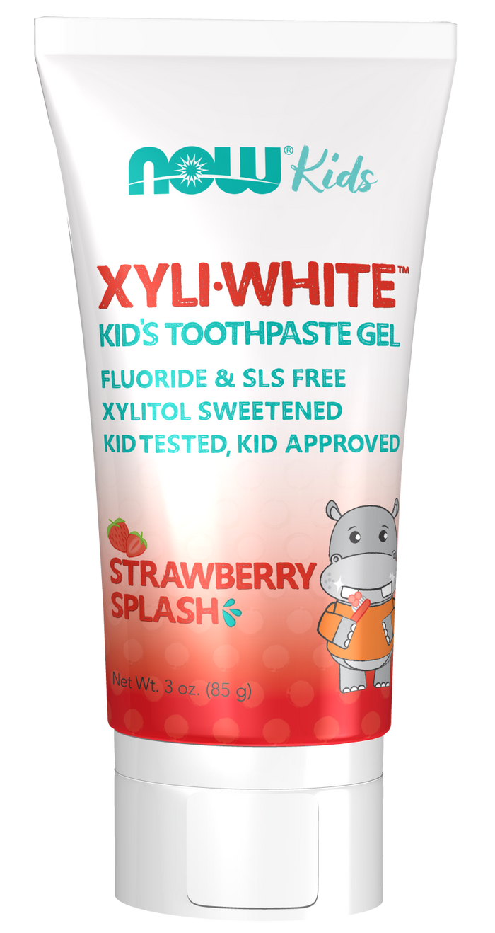 NOW FOODS Xyli White Kids Toothpaste Gel Strawberry Splash معجون الأسنان المخصص للأطفال من ناو