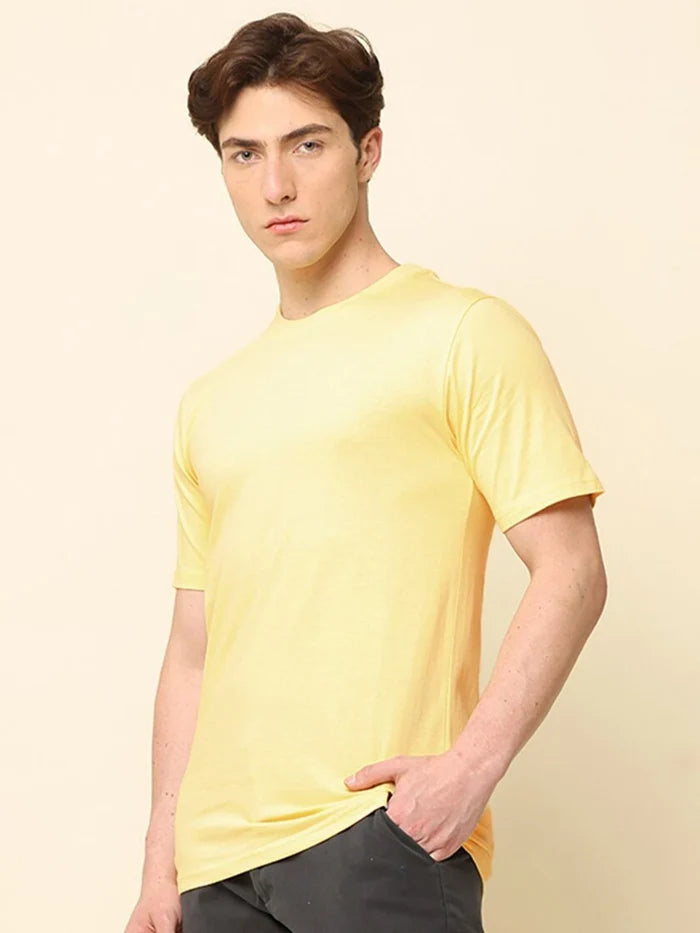 Silisoul Yellow Regular Fit Cotton Short Sleeves Round Neck T-Shirt