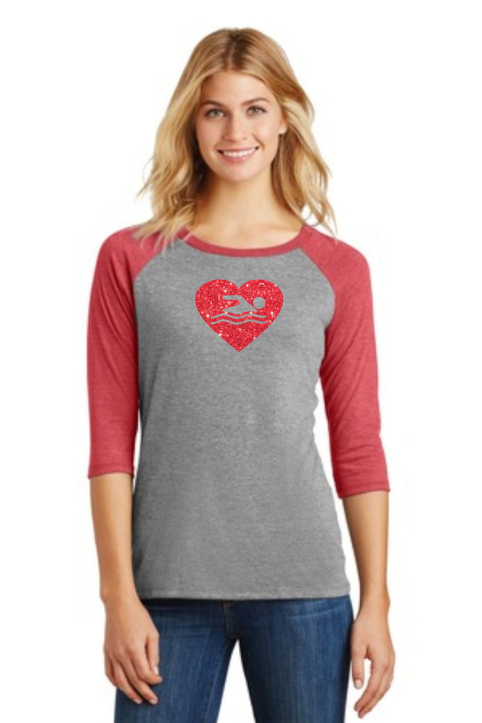 Swim Heart Raglan- Matte or Glitter