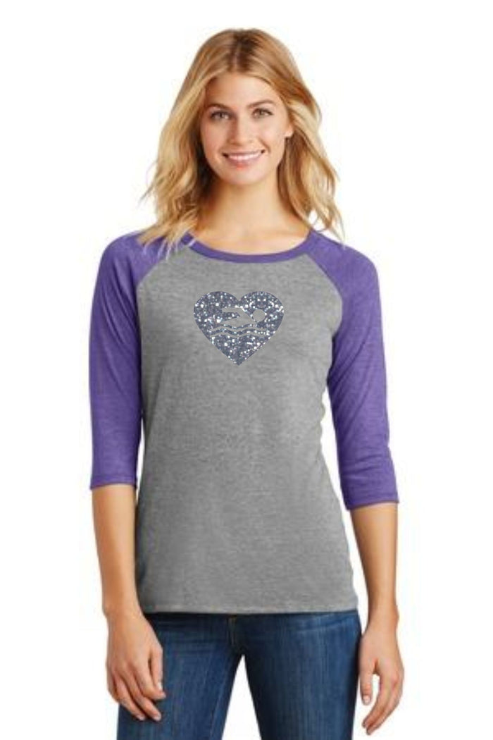 Swim Heart Raglan- Matte or Glitter